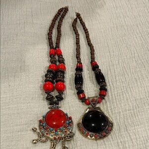 Bohemian Red and Black Beaded Necklace Set